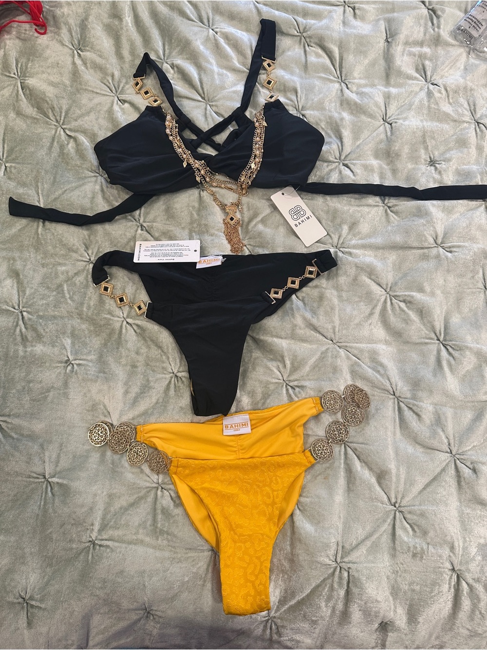 NWT set! Bahimi swim Bellatrix Black bikini and yellow cheeky bikini bottoms